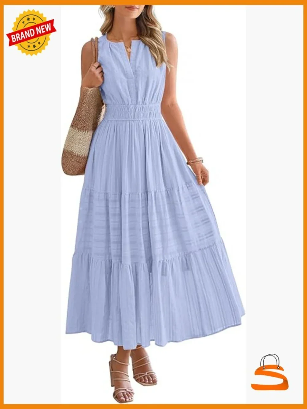 Sleeveless V-Neck Maxi Dress with Pockets Flowy Boho Casual Beach Vacation - Picture 1 of 7